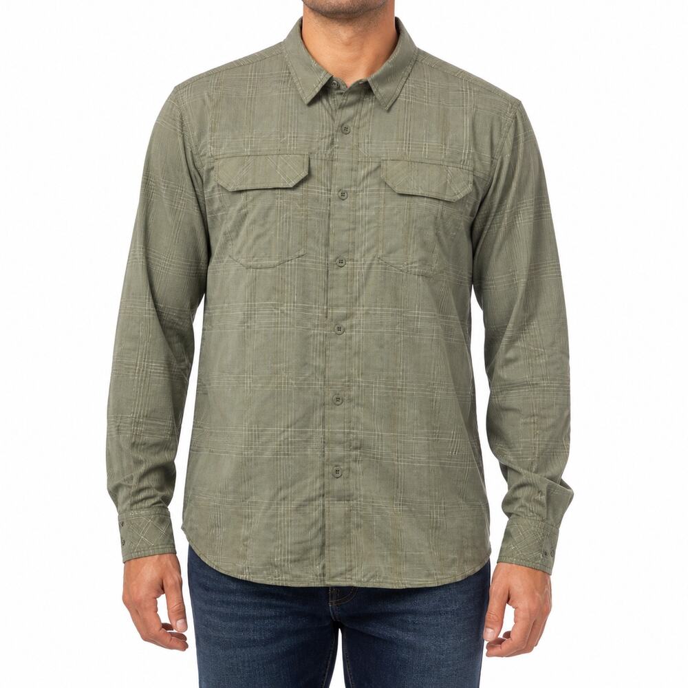Prana Shirt Mens Medium Olive Green Plaid Classic Button-Up